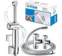 Handheld Bidet Sprayer for Toilet UK Brass Bidet Spray, Uvish 7.9" Bidet Attachment with Hose for Toilet Personal Hygiene Muslim Shower Shattaf with Adjustable Pressure G1/2" & G3/8" T-Valve, Chrome