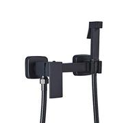 Handheld Bidet Sprayer for Toilet, Wall Mounted Bathroom Cloth Diaper Set Brass Kit with Hot and Cold Water for Personal Hygiene,Black(Nero)