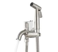 Handheld Bidet Sprayer Kit 1 in 2 Out Two Way Water Tap Bathroom Faucet with Bidet Spray Holder G1/2 Interface Hose Toilet Faucets Accessories(Silver)