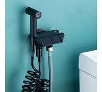 Handheld Bidet Sprayer Kit Piano Key Portable Cloth Diaper Sprayer Brass Bidet Faucets Bathroom Toilet Bidet Attachment Set with Telephone Shower Hose, Single Cold Water (Black)