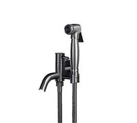 Handheld Bidet Sprayer Set, Dark Grey Dual Handle Brass Shattaf Faucet, Cold Water Douche Kit for Easy Personal Hygiene, Bathroom Essential