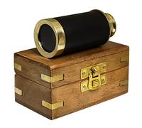 Handheld Brass Antique Telescope Spyglass with Wooden Box - Pirate Navigation 6 inch