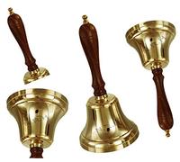Handheld Brass Bell with Wooden Handle - Loud Ringing Calling Bell, Vintage Hand Bell for School, Temple, Reception, Home & Restaurant Use