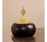 Handheld Ceramic Incense Burner with Metal Incense Holder Eid Cone Incense Burner Middle East Arabian Festival Incense Holder Home Decoration Ornament Aromatherapy Furnace (Black)
