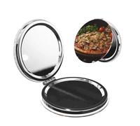 Handheld Compact Makeup Mirror for Pocket Purse, 1x/2x Magnifying Double-Sided Cosmetic Mirror, Mini Foldable Travel Mirror Pu Leather Pizza with Mushrooms and Tomatoes on Top Vanity Mirrors Gift