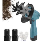 Handheld Cordless Tiller Cultivator with 2 Batteries Electric Garden Rotavator 12.8cm Width & 10.3cm Depth 4 Rows Tines for Lawn Soil Cultivation