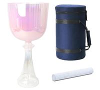 Handheld Crystal Singing Bowl for Meditation & Sound Bath, Pink Colored Pure Quartz Chakra Music Bowl with Percussion Hammer & Travel Backpack(440Hz,6inch F note)