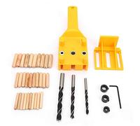 Handheld Doweling Jig Drill Guide Kit, Metal Sleeve Wood Drilling 6mm 8mm 10mm Dowel Hole Adjustable Eage Spacing 0-50mm Woodworking Tool for Door Cabinet (38 Pcs)