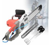Handheld Electric Concrete Chain Saw with Water Fed Dust Suppression - 13.8/18.9in Cutting Depth, Includes 2 Chains and 2 Guide Bars