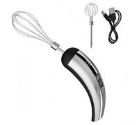Handheld Electric Egg Beater with 2 Detachable Whisk Heads Rechargeable USB Mixer Milk Frother Quiet Operation 5 Speed Adjustable for Kitchen Use (Black)