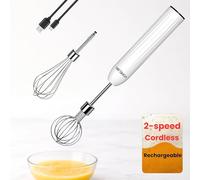 Handheld Electric Egg Beater with 2 Whisk Heads, USB-C Rechargeable Portable Electric Whisk for Scrambled Eggs, Pancake Batter, Dressings & Small-Batch Baking-white