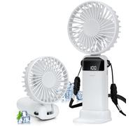 Handheld Fan, 19H Portable USB Hand Held Fans Rechargeable with 5 Speeds, Power Display, Battery Operated Desk Fan, Small Personal Fan with Base, Hanging Rope, Suit for Home Office Travel Essentials