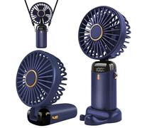 Handheld Fan, 2026 Upgraded Portable USB Rechargeable Fan with 5 Speeds, Quiet Mini Foldable Desk Fans with LED Display, 3 in 1 Personal Fans for Home Office Bedroom Outdoor Travel (Blue)