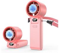 Handheld Fan, Foldable Portable Fan with Intelligent Refrigeration Piece, Led Display, 100-Speed Stepless Adjustment, for Outdoor Travel Beach Cruise (Pink)