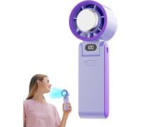 Handheld Fan, Foldable Portable Fan with Intelligent Refrigeration Piece, Led Display, 100-Speed Stepless Adjustment, for Outdoor Travel Beach Cruise (Purple)