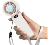 Handheld Fan, Foldable Portable Fan with Intelligent Refrigeration Piece, Led Display, 100-Speed Stepless Adjustment, for Outdoor Travel Beach Cruise (White)