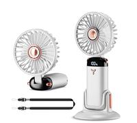 Handheld Fan Portable,Up to 13 Hrs 20DB Quiet Mini USB Rechargeable Hand Held Fans with Lanyard and Base, Battery Operated Electric Foldable Small Desk Fan with 5 Speed for Home Office Travel (White)