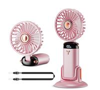 Handheld Fan Portable,Up to 13 Hrs 20DB Quiet Mini USB Rechargeable Hand Held Fans with Lanyard and Base, Battery Operated Electric Foldable Small Desk Fan with 5 Speed for Home Office Travel (Pink)