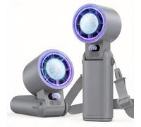 Handheld Fan Rechargeable with Ice Cooler & LED Display, 1-199 Speed Adjustable, 3-in-1 Hand Neck & Desk Fan, Powerful Cooling Portable Mini Hand Held Fans for Travel Camping Office Home, Grey Purple