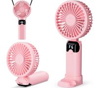 Handheld Fan, USB Rechargeable Portable Mini Hand Held Fan with 6 Speeds 4000mAh Battery Operated, Foldable Desk Small Fans with LED Display for Home Office Travel Outdoor Use, Summer Gift (Pink)