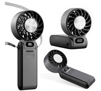 Handheld Fan with Ice Cooler, Portable Mini Fan Rechargeable Battery Operated, 5 Gear Turbo Fan Led Display, Up to 15H Cooling, Foldable Personal Hand Fans for Travel/Commuting/Office/Home (Black)