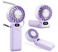 Handheld Fan with Ice Cooler, Portable Mini Fan Rechargeable Battery Operated, 5 Gear Turbo Fan Led Display, Up to 15H Cooling, Foldable Personal Hand Fans for Travel/Commuting/Office/Home (Purple)