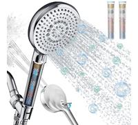 Handheld Filtered Shower Head, 10 Spray Modes, High Pressure Shower Head with Filters, Shower Filter Head for Hard Water, Powerful Spray for Cleaning, 2 Replaceable Filters Included, Chrome