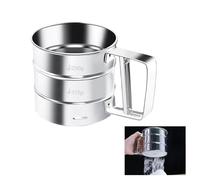Handheld Flour Sifter, Stainless Steel Fine-Mesh Powder Shaker with Scale Flour Sieve Cup, Large Capacity Baking Sieve Cup Icing Sugar Duster Chocolate Sugar Powder Strainer for Home Kitchen