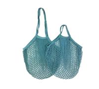 Handheld Foldable Shopping Cotton mesh Bag, Reusable Fruit mesh Bag, Woven mesh Pocket Hollowed Out Kitchen Storage(Lake Blue,M)