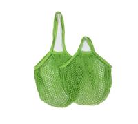 Handheld Foldable Shopping Cotton mesh Bag, Reusable Fruit mesh Bag, Woven mesh Pocket Hollowed Out Kitchen Storage(Green,M)