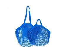 Handheld Foldable Shopping Cotton mesh Bag, Reusable Fruit mesh Bag, Woven mesh Pocket Hollowed Out Kitchen Storage(Blue,L)