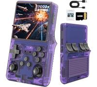 Handheld Game Console with 22000+ Games, 128GB Memory Card, Purple Transparent, USB Charging Cable Included, 4.0 Inch IPS Screen, 4000mAh Battery, Linux System, 30+ Emulators