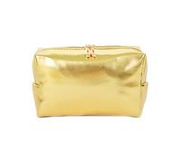 Handheld Gold Makeup Bag Handy PU Leather Makeup Pouch Cosmetic Travel Organizer Versatile Storage Bag for Daily Use Metal Zipper