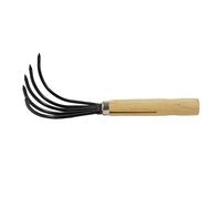Handheld Hoe 5-Claw Rake Hand Cultivator with Short Wooden Handle, Bendproof Garden Hand Rake Tool, Great for Loosening or Weeding Soil
