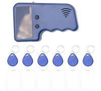Handheld ID Copier, 125 kHz RFID Reader Writer Duplicator with 6 White Cards and 6 Blue Key Fobs, for Door Access, Elevator, Office, Apartment, 5.7 x 3.7 x 2 in / 14.5 x 9.5 x 5.2 cm