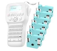 Handheld Label Maker with 6PK Clear Tape Waterproof, Rechargeable Labeler with QWERTY Keyboard, Wire Cable Label Maker Bluetooth with Backlit LCD Screen, Ideal for Home Office School Organization