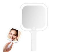 Handheld Light up Mirror, Rechargeable Makeup Portable Cosmetic Mirror, Touch Switch, 3 Light Colors, Hand Mirrors with Handle for Hairdressing Makeup Home Travel (Square)