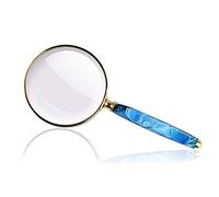 Handheld Magnifier 10x Magnifying Glass Agate Handle Magnifying Mirror Detachable Magnifying Lens for Home Learning Reading and Fault Finding Blue
