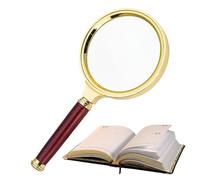 Handheld Magnifier - 10X Vintage Magnifying Glass | Solid sandalwood handle and metal frame, high-definition reading lens for seniors, low vision, maps