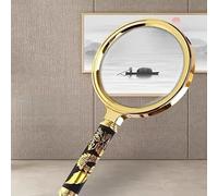 Handheld Magnifying Glass, 60mm Golden Frame, Decorative Black Handle, High Magnification for Reading
