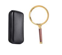 Handheld magnifying glass 80mm, wooden handle, advanced optical glass for home learning, reading, electronic repair and maintenance (including carbon fiber storage box) (80mm)
