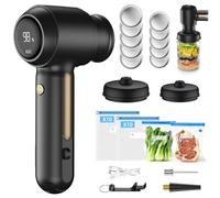 Handheld Mason Jar Vacuum Sealer Kit with 20 Reusable Vacuum Bags, 10 Mason Lids, 3-in-1 Electric Vacuum Sealer, Compact Vacuum Seal Machine, Portable Food Sealer, Ideal Gifts for Mom, Wife (Black)