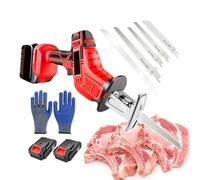 Handheld Meat Cutting Saw, Portable Cordless Reciprocating Bone Saw Machine with 5 Blades and 2 Batteries for Restaurant and Factory Use