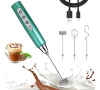 Handheld-Milchaufschäumer für Kaffee, wiederaufladbarer elektrischer Schneebesen mit 3 Köpfen, 3 Geschwindigkeiten, Getränkemixer, Schaumstoffbereiter für Latte, Cappuccino, heiße Schokolade, Ei,Grün