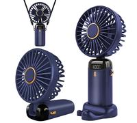 Jsdoin Hand Held Fan,Portable Handheld USB Rechargeable Fans with 5 Speeds,Battery Operated Mini Fan Foldable Desk Desktop Fans with LED Display for Home Office Bedroom Outdoor Travel (DarkBlue)