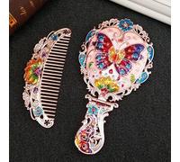 Handheld Mirror Set, Vintage Makeup Mirror and Comb Antique Princess Castle Vanity Mirror Cosmetic Decorative Embossed Hair Brush Gift for Women Girls (Flower)