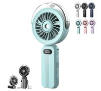 HandHeld Misting Fan Portable, Hand Held USB Rechargeable Fans with Mist & LED Display, 4000mAh Battery Operated Personal Small Mini Foldable Desk Desktop Fan for Travel Outdoor (Blue)