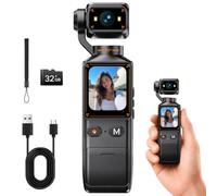 Handheld Pocket Vlogging Camera, 2K Body Camera with Audio & Video Recording, 360° Manually Rotatable Lens, 2000mAh Battery, 32GB SD Card, Compact Small Travel POV Camcorder for Daily Recording