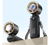 Handheld Portable Turbo Fan with Ice Cooler, Speed (1-199) 5500mAh Rechargeable Personal Fan,[20H Cooling Time] Mini Yet Powerful [20000 RPM] Small Pocket Fans for Travel/Outdoor/Office, Gold Black