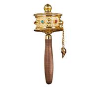 Handheld Prayer Wheel Tibetan Buddhist Turn Praying Instrument Six Character Truth Wooden Handle for Meditation and Spiritual Practice